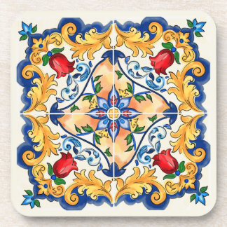 Sicilian Majolica Colourful Tile Pattern Beverage Coaster