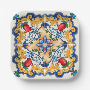 Sicilian Majolica Colourful Tile Pattern Paper Plates