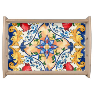 Sicilian Majolica Colourful Tile Pattern Serving Tray
