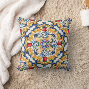 Sicilian Majolica Colourful Tile Pattern Throw Pillow