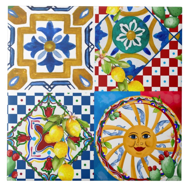 Sicilian,majolica,sun,tiles,lemons   ceramic tile (Front)