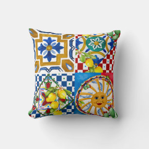 Sicilian,majolica,sun,tiles,lemons throw pillow