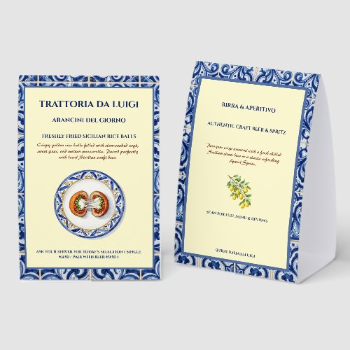 Sicilian Majolica Tile Arancini Paper Table Tent