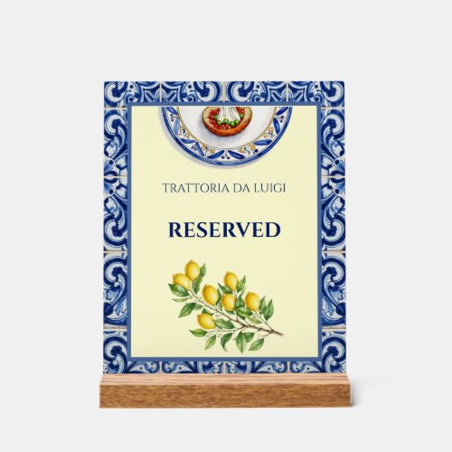 Sicilian Majolica Tile Arancini Reserved Acrylic Sign