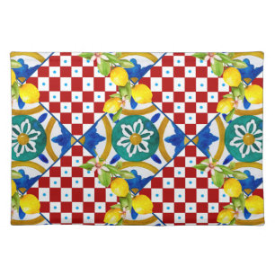 Sicilian,majolica,tiles,lemons cloth placemat