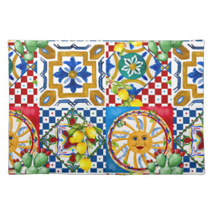 Sicilian,majolica,tiles,lemons cloth placemat
