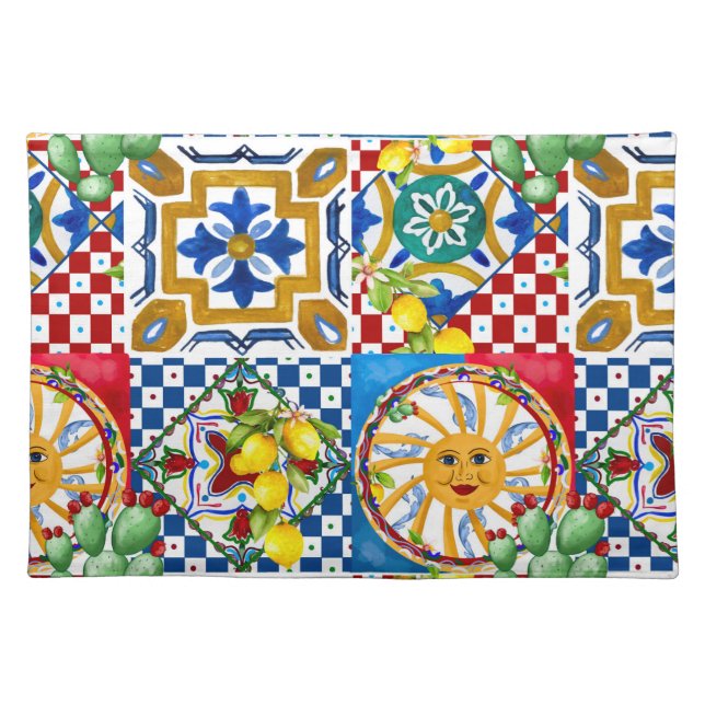 Sicilian,majolica,tiles,lemons   cloth placemat (Front)