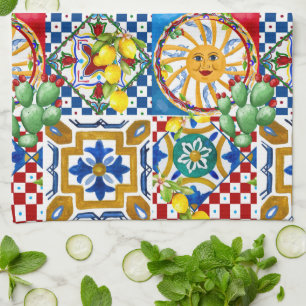 Sicilian,majolica,tiles,lemons kitchen towel