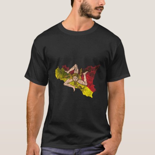 Sicilian Map And Flag Distressed Sicily T_Shirt