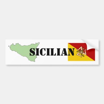 Sicilian Map & Flag Bumper Sticker by stradavarius at Zazzle