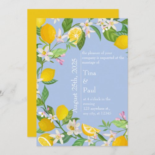 Sicilian Mediterranean Blue Lemon Wedding Invitation