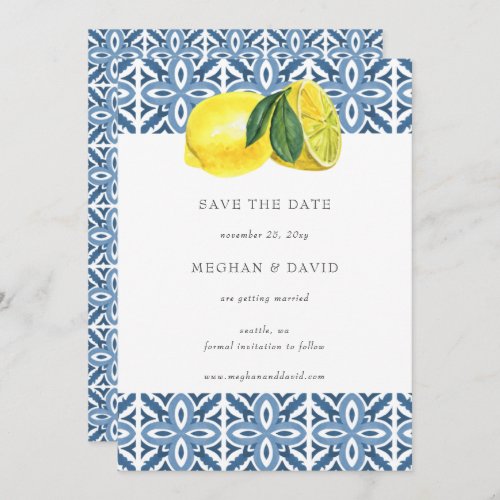 Sicilian Mediterranean Blue Lemons Save The Date   Announcement