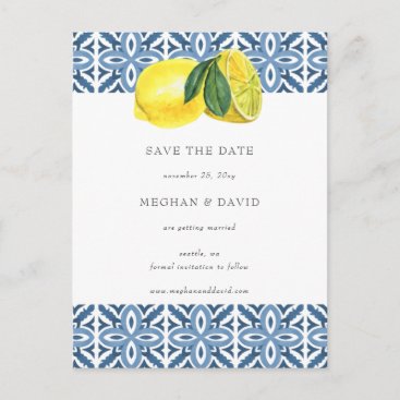 Sicilian Mediterranean Blue Lemons Save The Date  Announcement Postcard