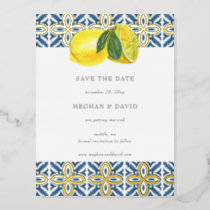 Sicilian Mediterranean Blue Lemons Save The Date  Foil Invitation Postcard
