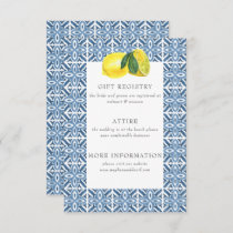 Sicilian Mediterranean Blue Tiles Lemon Wedding  Enclosure Card