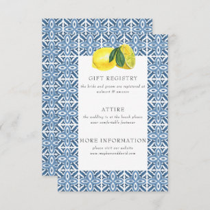 Sicilian Mediterranean Blue Tiles Lemon Wedding Enclosure Card