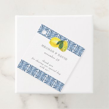 Sicilian Mediterranean Blue Tiles Lemons Wedding  Favor Tags