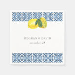 Sicilian Mediterranean Blue Tiles Lemons Wedding  Napkins at Zazzle