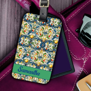 Sicilian Mediterranean citrus blue tiles Luggage Tag