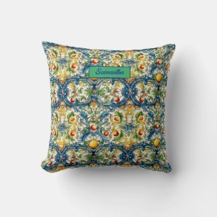 Sicilian Mediterranean citrus blue tiles Throw Pillow