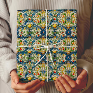 Sicilian Mediterranean citrus blue tiles Wrapping Paper