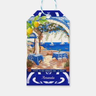 Sicilian Mediterranean majolica citrus blue tiles Gift Tags