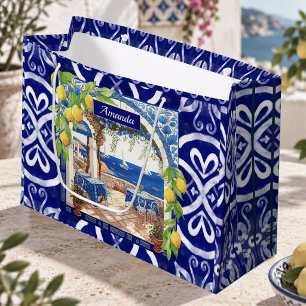 Sicilian Mediterranean majolica citrus blue tiles Large Gift Bag