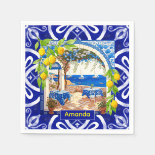 Sicilian Mediterranean majolica citrus blue tiles Napkins