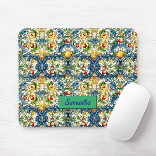 Sicilian Mediterranean oranges majolica blue Mouse Pad (With Mouse)