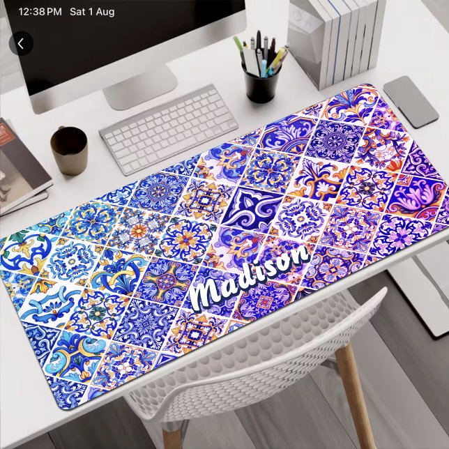 Sicilian Mediterranean Purple Tile Pattern  Desk Mat (Creator Uploaded)