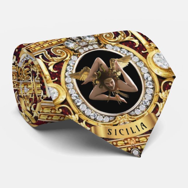 Sicilian Medusa Gems Trinacria  Neck Tie (Rolled)
