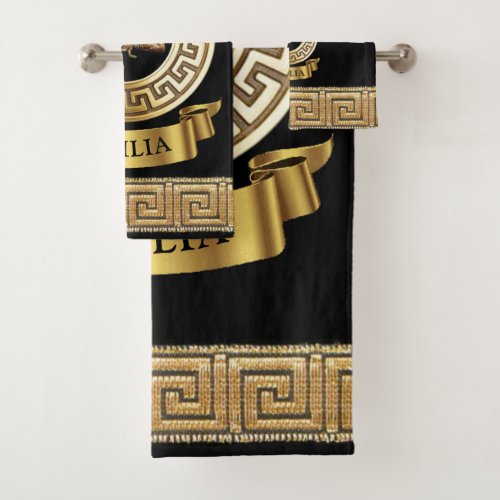 Sicilian Medusa  Golden Gorgon Gift  Guest Bath Towel Set