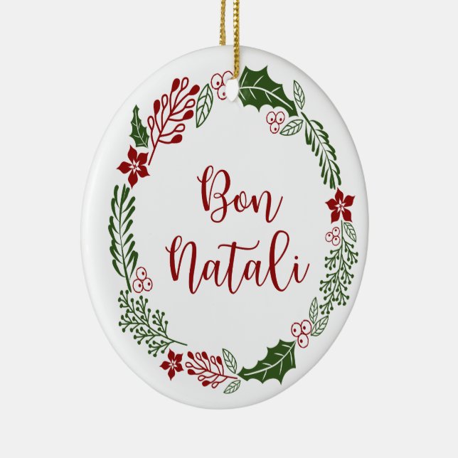 Sicilian Merry Christmas Wreath, Bon Natali Ceramic Ornament (Right)