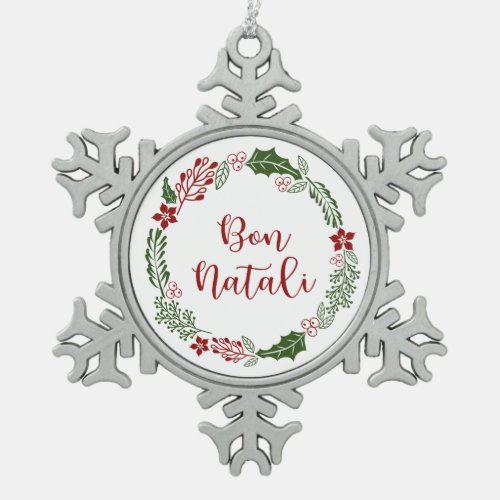 Sicilian Merry Christmas Wreath Bon Natali Snowflake Pewter Christmas Ornament