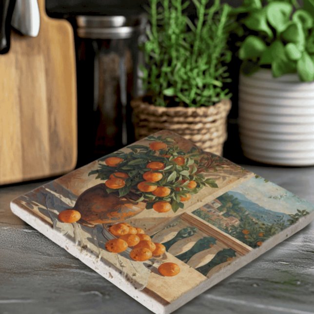 Sicilian Orange Tree View of Sicily Trivet (Oranges in Sicilian Vase Kitchen Trivet - View of Sicily - Heritage housewarming gift)