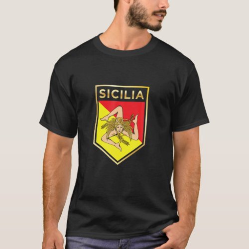 Sicilian Pride _ Crest And Shield Sicilian Flag T_Shirt