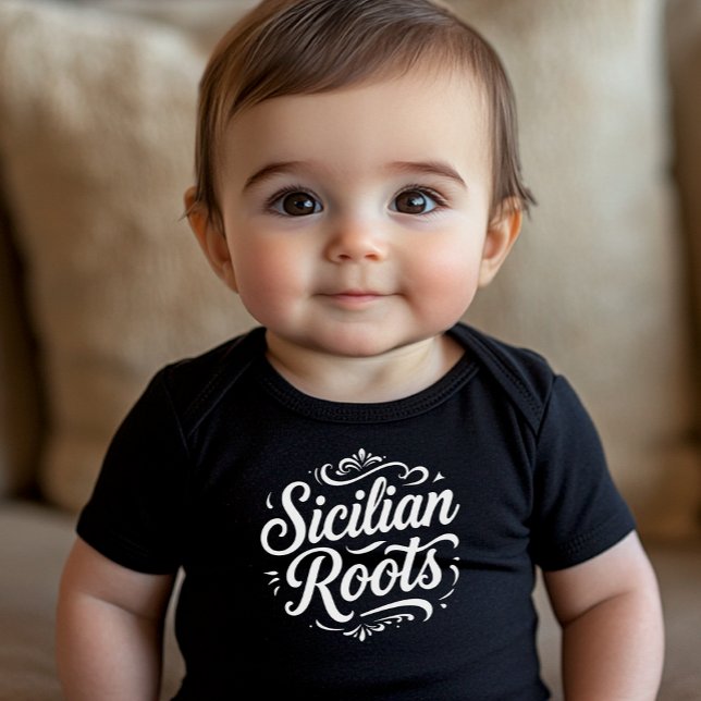 Sicilian Roots Classic Typography  Baby Bodysuit (Sicilian Roots Old Style Typography on Baby Bodysuit - Sicily and Italian heritage baby gift)