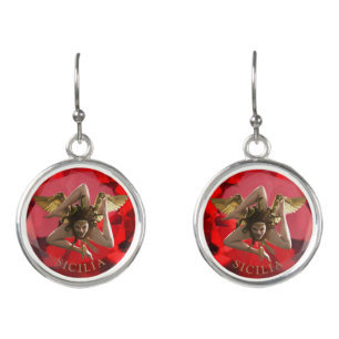 Sicilian Ruby Red Trinacria Earrings