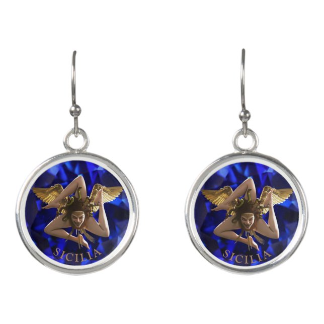 Sicilian Sapphire  Blue Trinacria  Earrings (Front)