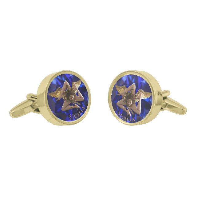 Sicilian Sapphire Trinacria  Cufflinks (Angled)