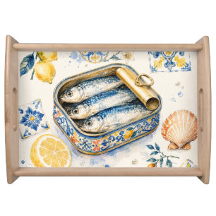 Sicilian Sardine Watercolor Art Serving Tray