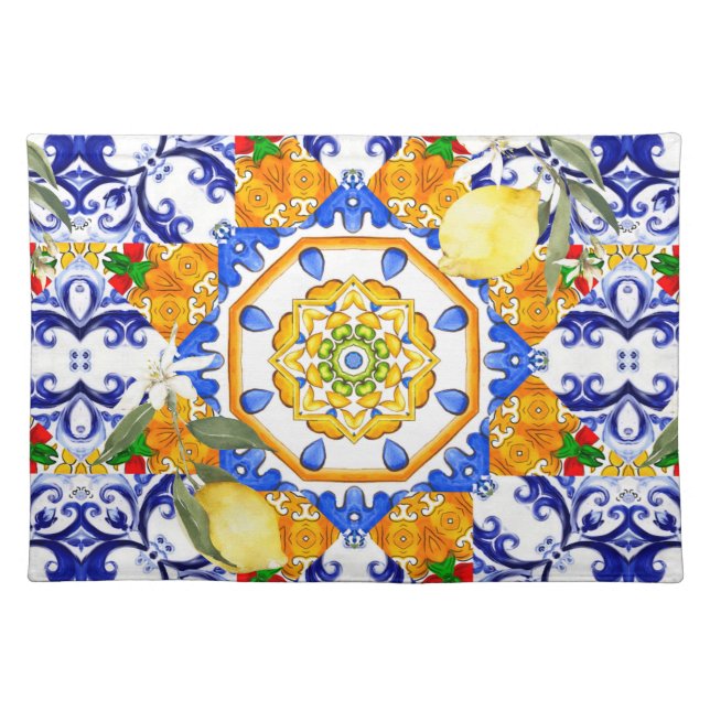 Sicilian style,lemons,majolica  cloth placemat (Front)