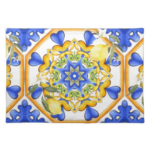 Sicilian style,lemons,majolica  cloth placemat
