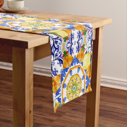 Sicilian stylelemonsmajolica  medium table runner