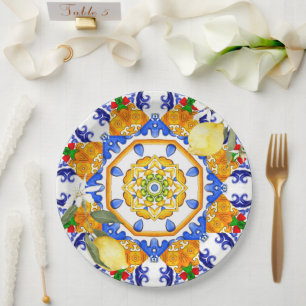 Sicilian style,lemons,majolica  paper plates