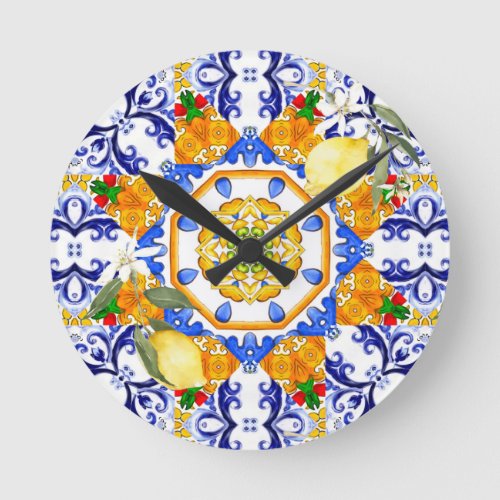 Sicilian stylelemonsmajolica  round clock