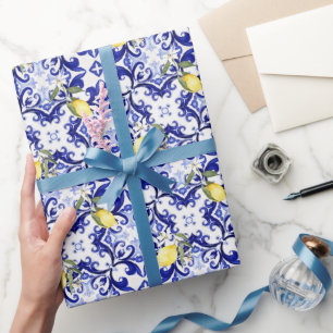 Sicilian style,lemons,majolica wrapping paper