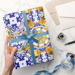 Sicilian style,lemons,majolica wrapping paper