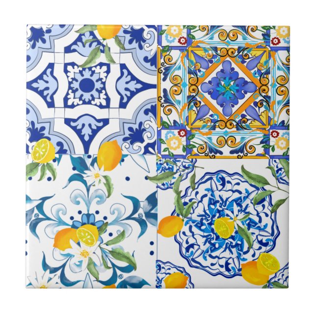 Sicilian style,majolica,lemons  ceramic tile (Front)