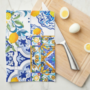 Sicilian style,majolica,lemons kitchen towel
